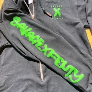 SavageXFenty Hood Onesie Black Neon Green Logo Half Zip XS Loungewear